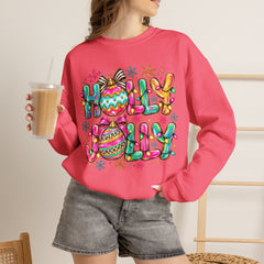 Holly Jolly Crewneck Gildan Sweatshirt — Colorful Christmas Ornament Holiday Sweater