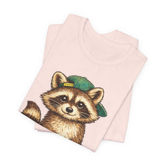 Cute Raccoon Graphic Tee — Adorable Cartoon Raccoon with Green Cap