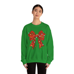 Festive Christmas Bow with Lights, Crewneck Sweatshirt, Holiday Sweatshirt, Winter Fashion, Christmas Apparel