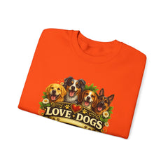 Love Dogs Crewneck Sweatshirt — Cute Paw Print & Dog Portraits Graphic