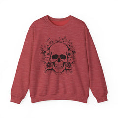 Skull & Floral Crewneck Sweatshirt — Gothic Skull with Flowers Graphic - Halloween