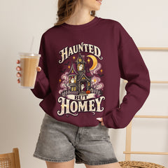 Haunted But Homey Sweatshirt — Cozy Halloween Haunted House Crewneck