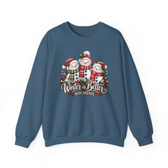 Winter is Better with Friends - Snowmen Crewneck Sweatshirt, Cozy Christmas Apparel, Holiday Festive Sweatshirt