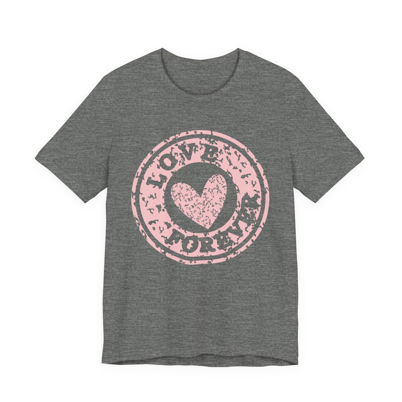 Heart Stamp Tee — Pink 'Love More' Graphic T-Shirt