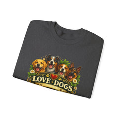 Love Dogs Crewneck Sweatshirt — Cute Paw Print & Dog Portraits Graphic
