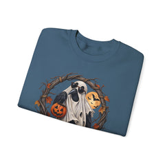 Halloween Ghost Crewneck Sweatshirt – 'Fuh-Cawf' Spooky Pumpkin Design