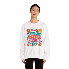 Jewelry Reveal Junkie Sweatshirt by Gildan, Cozy Unisex Crewneck, Gift for Jewelry Lovers