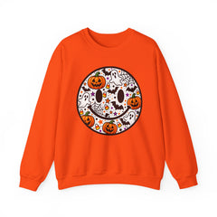 Halloween Smiley Sweatshirt — Pumpkin & Ghost Spooky Face Crewneck