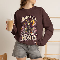 Haunted But Homey Sweatshirt — Cozy Halloween Haunted House Crewneck