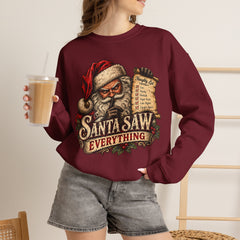 Santa Saw Everything Crewneck Sweatshirt — Vintage Naughty or Nice Christmas Sweater