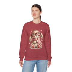 Cute Bunny Sweatshirt — Heart Glasses Bunny Crewneck, Cozy Valentine Pullover