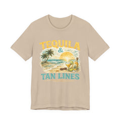 Tequila & Tan Lines Beach T-Shirt — Tropical Sunset Vacation Tee
