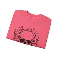 Skull & Floral Crewneck Sweatshirt — Gothic Skull with Flowers Graphic - Halloween