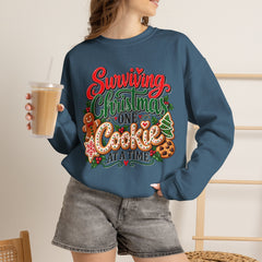 "Surviving Christmas One Cookie at a Time" Cozy Holiday Christmas Crewneck