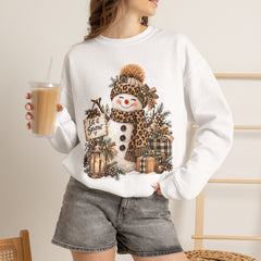 Leopard Snowman Crewneck Sweatshirt — Cozy Holiday Winter Christmas Graphic