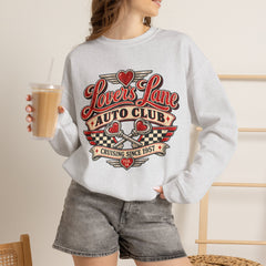 Lovers Lane Auto Club Vintage Racing Graphic Crewneck Sweatshirt- Valentine