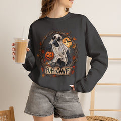 Halloween Ghost Crewneck Sweatshirt – 'Fuh-Cawf' Spooky Pumpkin Design