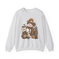 Leopard Snowman Crewneck Sweatshirt — Cozy Holiday Winter Christmas Graphic