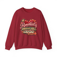 Romantically Unavailable Crewneck Sweatshirt — Retro Heart Neon Sign Valentine Graphic