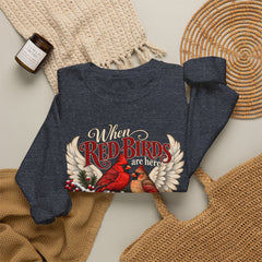 Red Birds Are Angels Crewneck Sweatshirt — Memorial Cardinal Tribute Sweater- Christmas Vibes