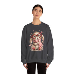 Cute Bunny Sweatshirt — Heart Glasses Bunny Crewneck, Cozy Valentine Pullover