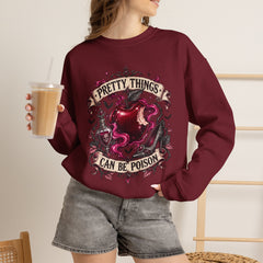 Crewneck Sweatshirt — “Pretty Things Can Be Poison” Gothic Apple Graphic