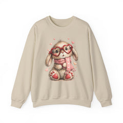 Cute Bunny Sweatshirt — Heart Glasses Bunny Crewneck, Cozy Valentine Pullover