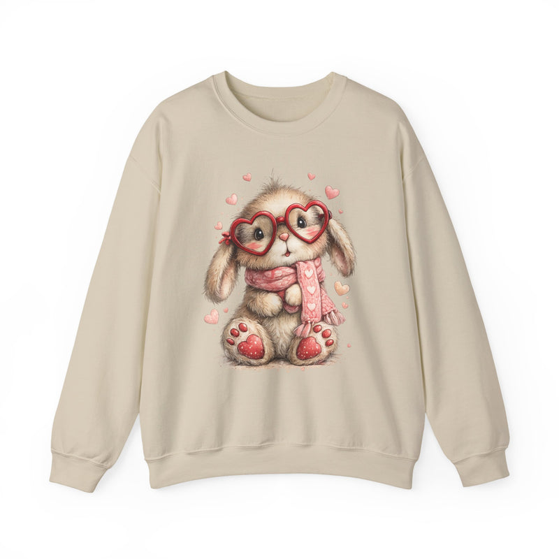 Cute Bunny Sweatshirt — Heart Glasses Bunny Crewneck, Cozy Valentine Pullover