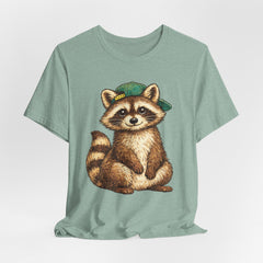 Cute Raccoon Graphic Tee — Adorable Cartoon Raccoon with Green Cap