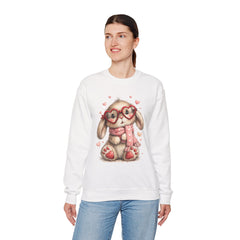 Cute Bunny Sweatshirt — Heart Glasses Bunny Crewneck, Cozy Valentine Pullover