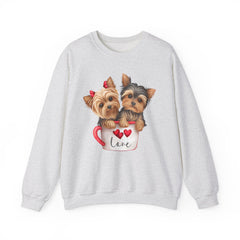 Yorkshire Terriers in Coffee Cup Sweatshirt - Valentine's Day Cuteness