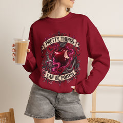 Crewneck Sweatshirt — “Pretty Things Can Be Poison” Gothic Apple Graphic