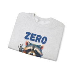 Crewneck Sweatshirt — "Zero Fluffs Given" Raccoon Holiday Gildan Crewneck