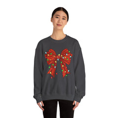 Festive Christmas Bow with Lights, Crewneck Sweatshirt, Holiday Sweatshirt, Winter Fashion, Christmas Apparel