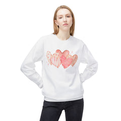 Heart Watercolor Crewneck Sweatshirt — Pink Hearts Graphic Pullover for Valentine’s Day