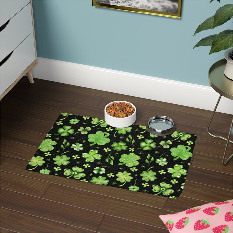 St. Patrick's Day Pet Food Mat - 12x18 Green Shamrock Design