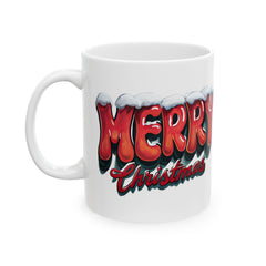 Merry Christmas Ceramic Mug (11oz & 15oz) — Festive Snow-Capped Holiday Coffee Cup