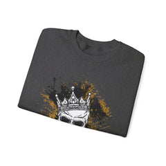 Skeleton King Crewneck Sweatshirt w/Black & Gold Splatter Design