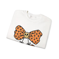 Halloween Pumpkin Bow Sweatshirt, Fall Fashion, Cozy Crewneck, Unisex Sweatshirts, Holiday Apparel, Seasonal Gift