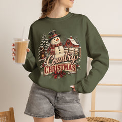 Country Christmas Sweatshirt — Vintage Snowman Holiday Crewneck