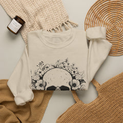 Skull & Floral Crewneck Sweatshirt — Gothic Skull with Flowers Graphic - Halloween