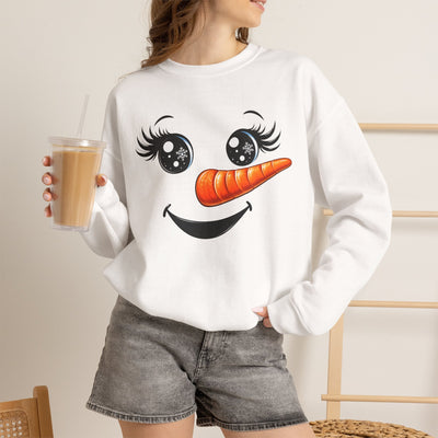 Happy Snowman Crewneck Sweatshirt | Winter Apparel, Christmas Gift, Cozy Sweater, Holiday Clothing, Carrot Nose Design