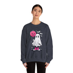 Pink Balloon Halloween Ghost Sweater | Unisex Crewneck Sweatshirt for Cozy Autumn Nights, Halloween Party, Spooky