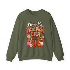 Pumpkin Era Crewneck Sweatshirt — "Living My Pumpkin Era" Fall Graphic Sweatshirt