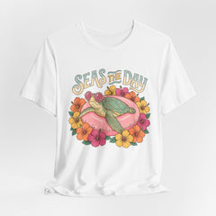 Seas the Day Turtle Tee — Vintage Floral Beach T-Shirt