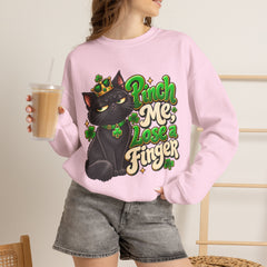 St. Patrick’s Black Cat Sweatshirt  "Pinch Me, Lose a Finger" Graphic Crewneck