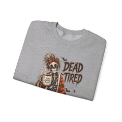 Dead Tired Halloween Crewneck Sweatshirt – Sleepy Skeleton Coffee Graphic Halloween