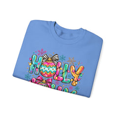 Holly Jolly Crewneck Gildan Sweatshirt — Colorful Christmas Ornament Holiday Sweater
