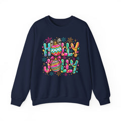 Holly Jolly Crewneck Gildan Sweatshirt — Colorful Christmas Ornament Holiday Sweater
