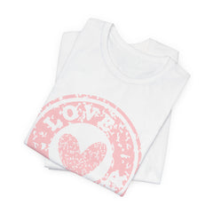 Heart Stamp Tee — Pink 'Love More' Graphic T-Shirt